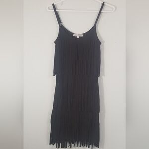 Black Mini Fringe Dress. Go-Go Girl Dance Style. Pit to Hemline 24". Size S.